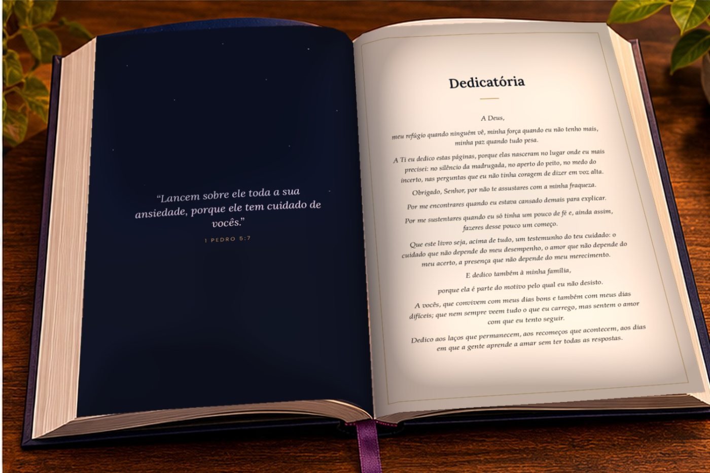 O livro aberto na dedicatória: a epígrafe de 1 Pedro 5:7 e a dedicatória a Deus